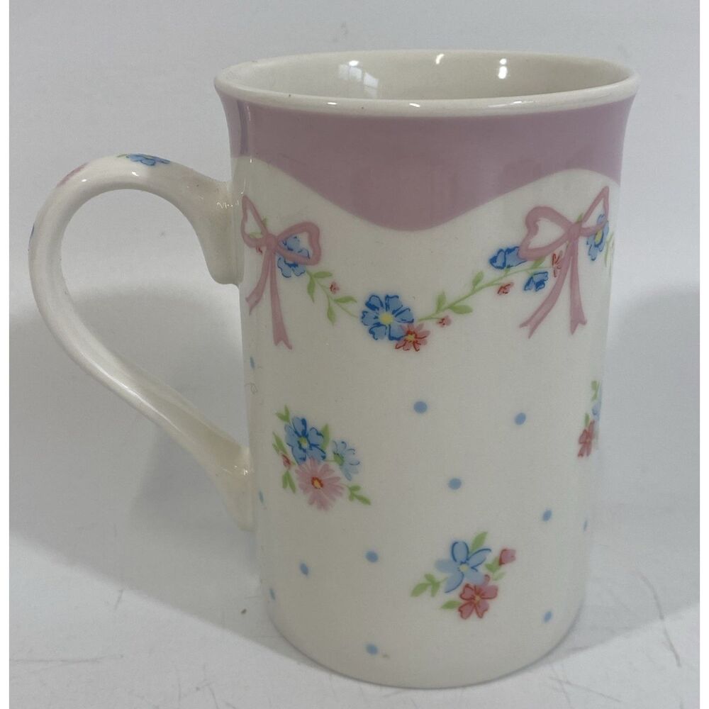 Bluebird And Willow Coffee Tea Mug Pink Floral Bow  4.5”